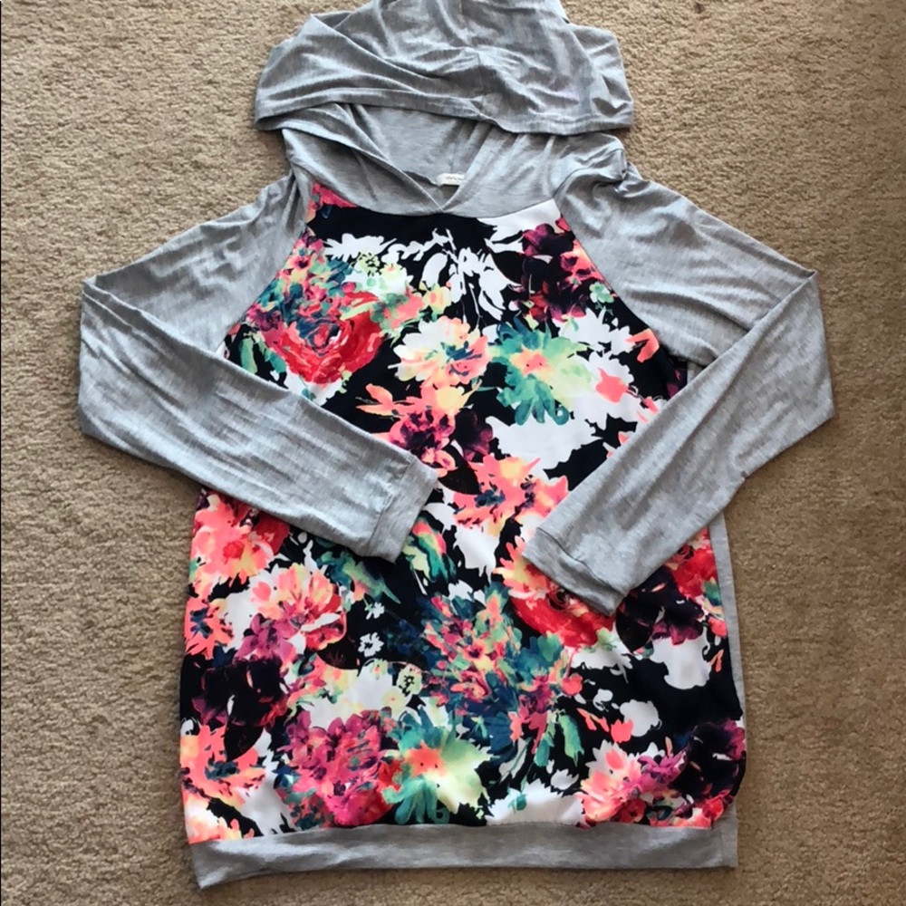 Large Floral Hooded Long-Sleeve Tee